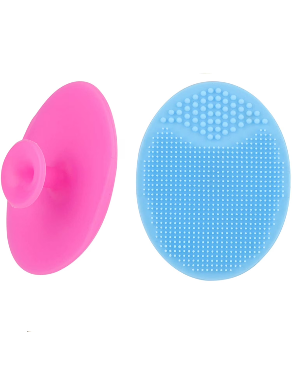 2-piece facial scrub set, soft silicone cleansing brush,  massage pores, remove blackheads and exfoliate scrub (pink + blue)