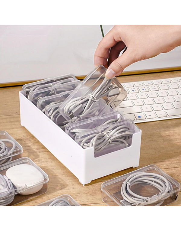 Cable Management Box Data Cable Storage Box with Dustproof Lid  with 7 Removeable Compartments Box
