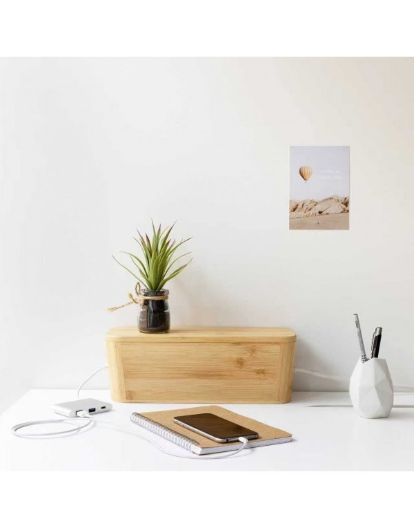  Cable Tidy Box - Bamboo Cable Storage Box Organizer for Wires, Cables, Extension Sockets, Chargers