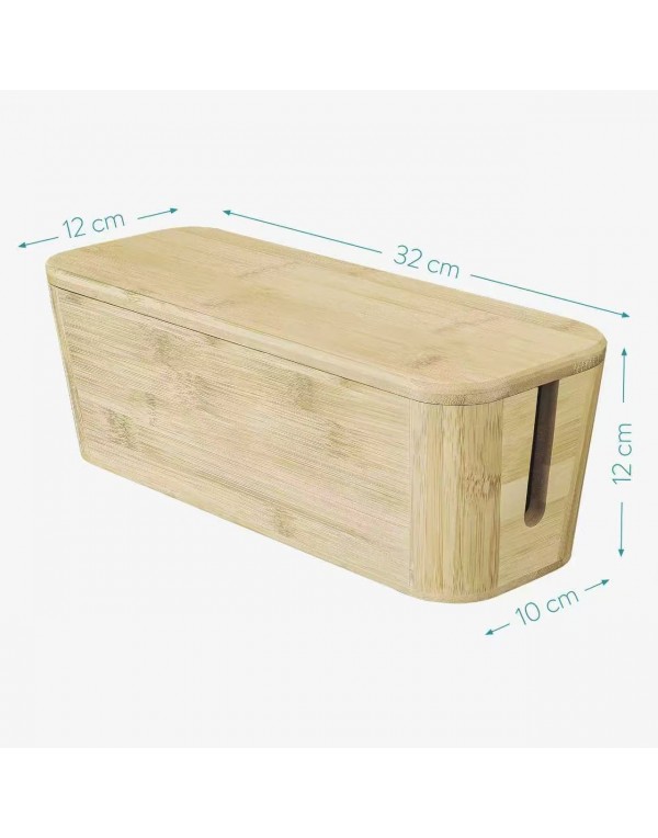  Cable Tidy Box - Bamboo Cable Storage Box Organizer for Wires, Cables, Extension Sockets, Chargers
