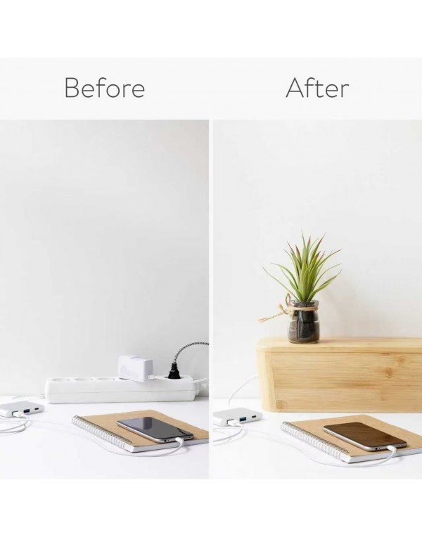  Cable Tidy Box - Bamboo Cable Storage Box Organizer for Wires, Cables, Extension Sockets, Chargers